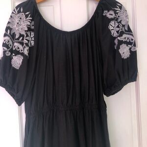 Knox Rose Women's 3/4 Sleeve Embroidered Dress Size‎ Large Black Tiered Floral